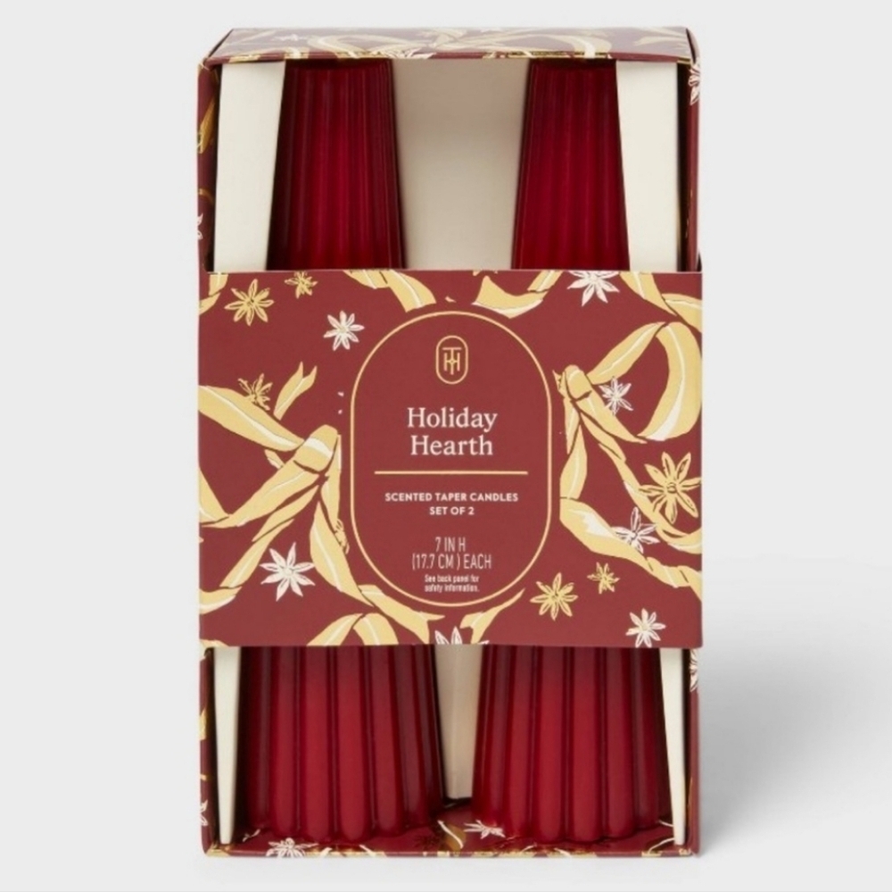 NEW Set of 2 Holiday Hearth Ribbed Taper Candles